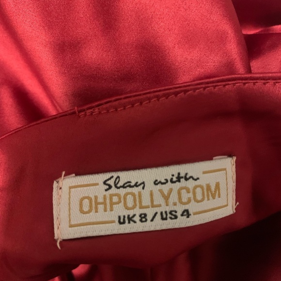Oh Polly Red Satin High Slit Dress - Picture 4 of 6